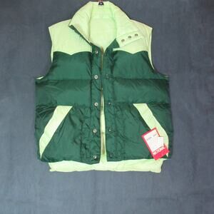 Vintage National Vest Men Large Green Down Quilted Puffer Outdoor 80s Reversible